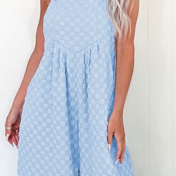 Checkered Pocketed Wide Leg Overalls - Picture 14 of 16